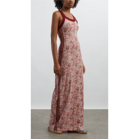 NEW ADIDAS ORIGINALS Liberty London Tonal Maxi Dress Large Red - Picture 2 of 7